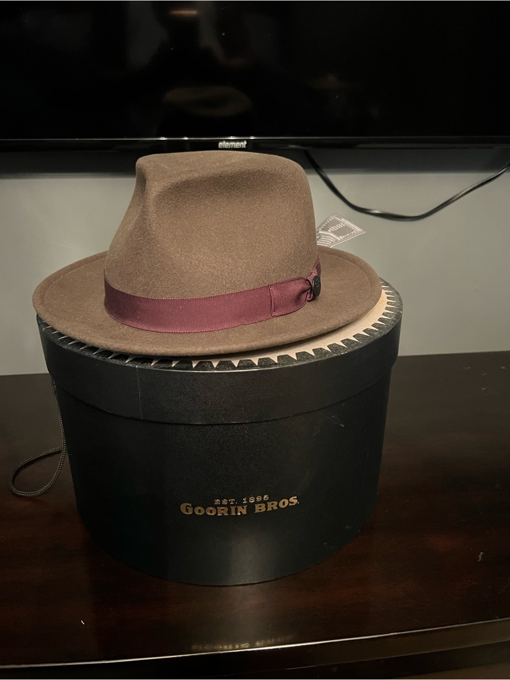 Goorin Bros Brown Wool Fedora with Burgundy Label